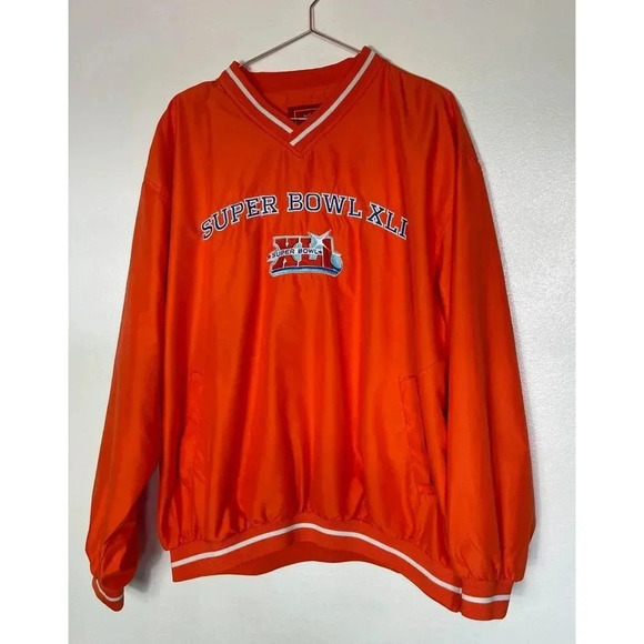 NFL Mens Pullover Long Sleeve V Neck Super Bowl Athletic Light Jacket Orange XL - Picture 5 of 9